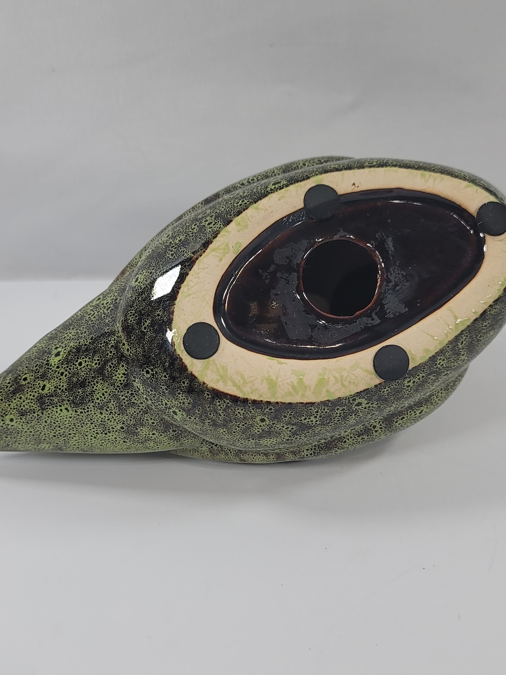 Glazed Ceramic Duck Figurine in Speckled Green - Picture 7 of 9